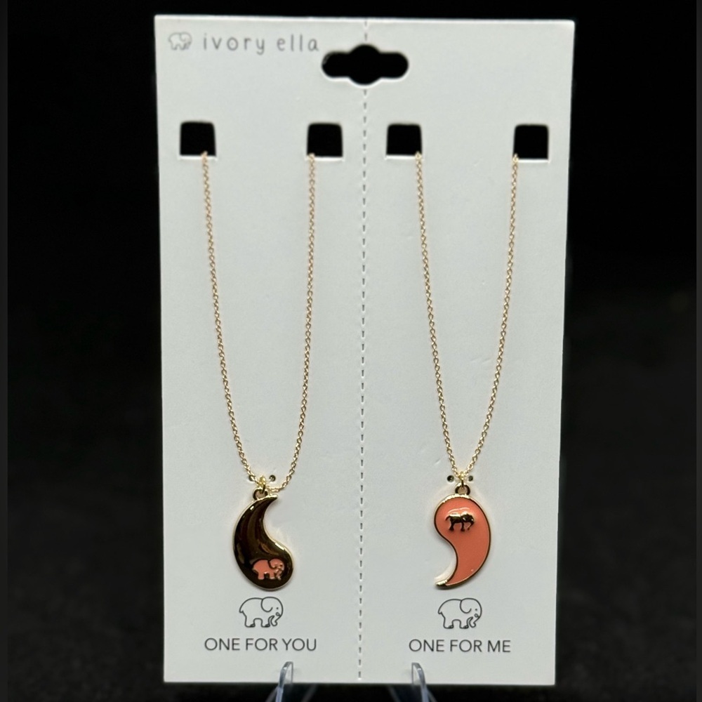 Ivory Ella Yin Yang Elephant Pendant Friendship Necklaces‎ *save the elephants *